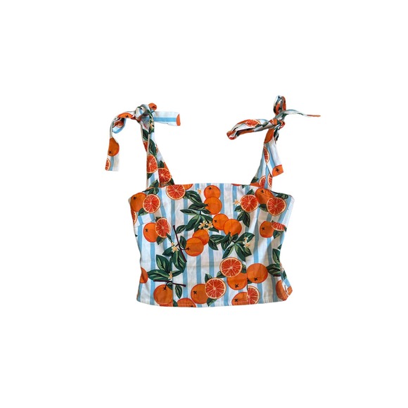 US-2 Modcloth Collectif Vitamin C Vitality Orange Retro Crop Tank Tie Shoulder - Picture 4 of 6